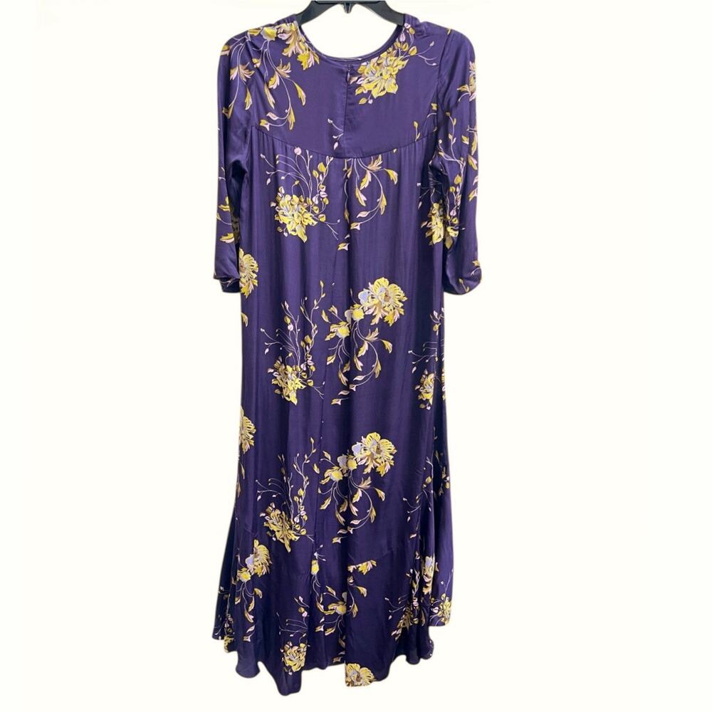 Max&Co. Purple Floral Shift Midi Dress Hi Lo Ruffle Skirt Sz XS S ? Half Slv - Picture 3 of 10